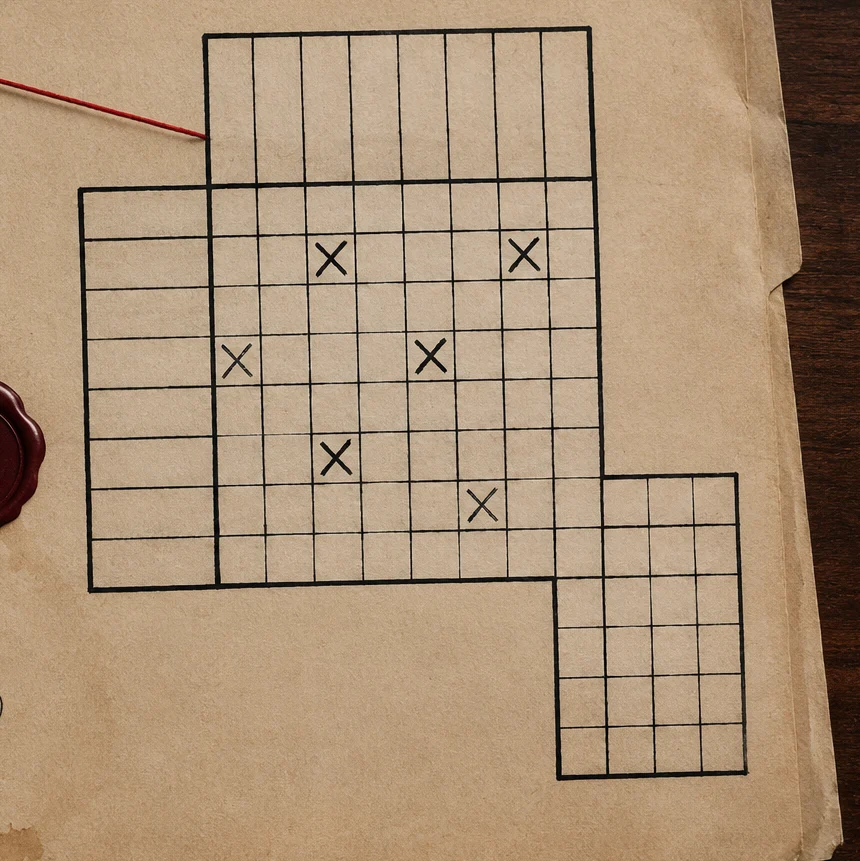 Original ink diagram of a deduction grid on a manila case file